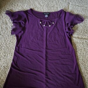 Chic Purple Ruffle Sleeve Blouse